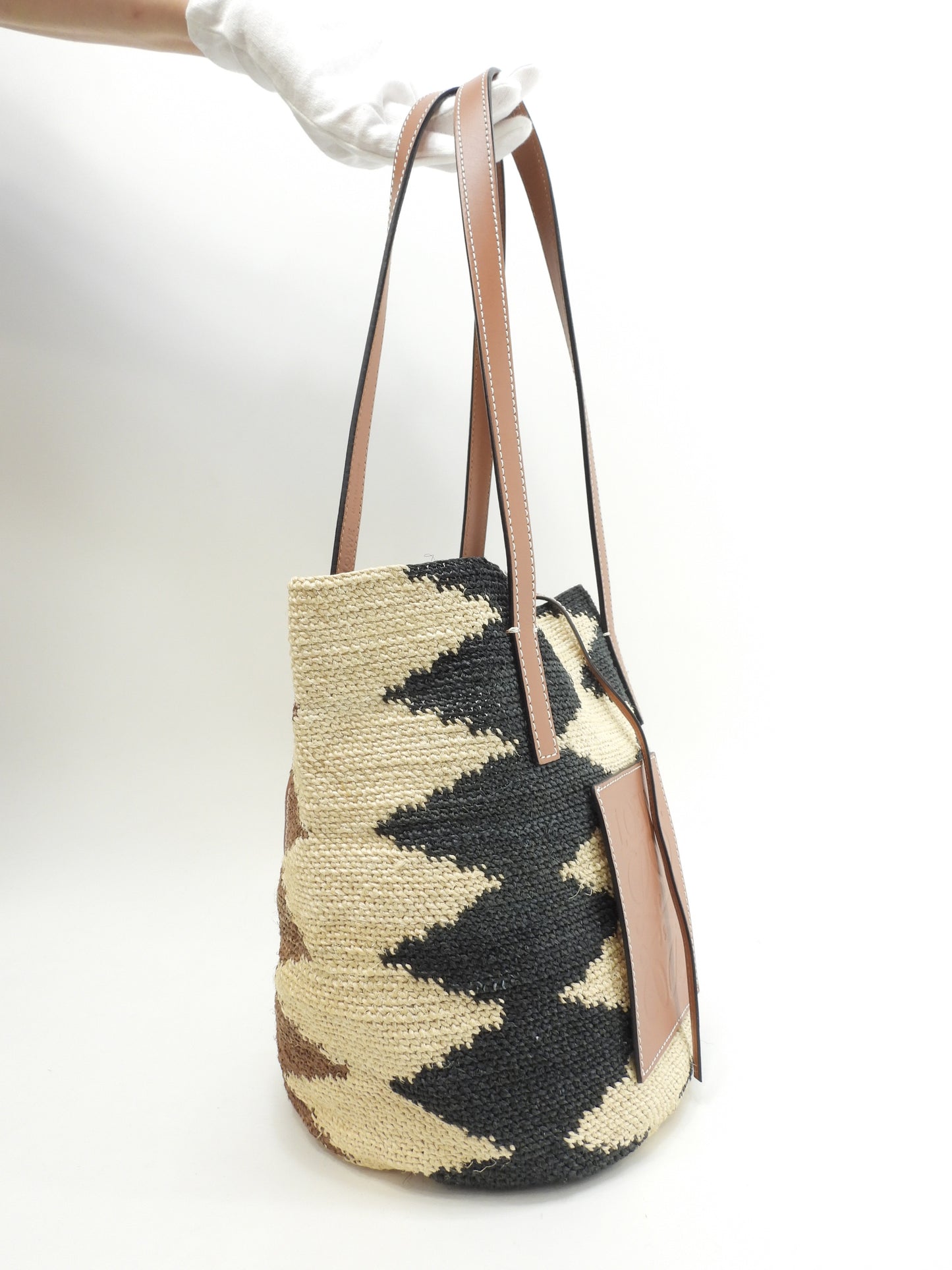 ロエベ トートバッグ小 シグラ リネン/ベージュ茶黒 ハンドバッグ 美品@032006