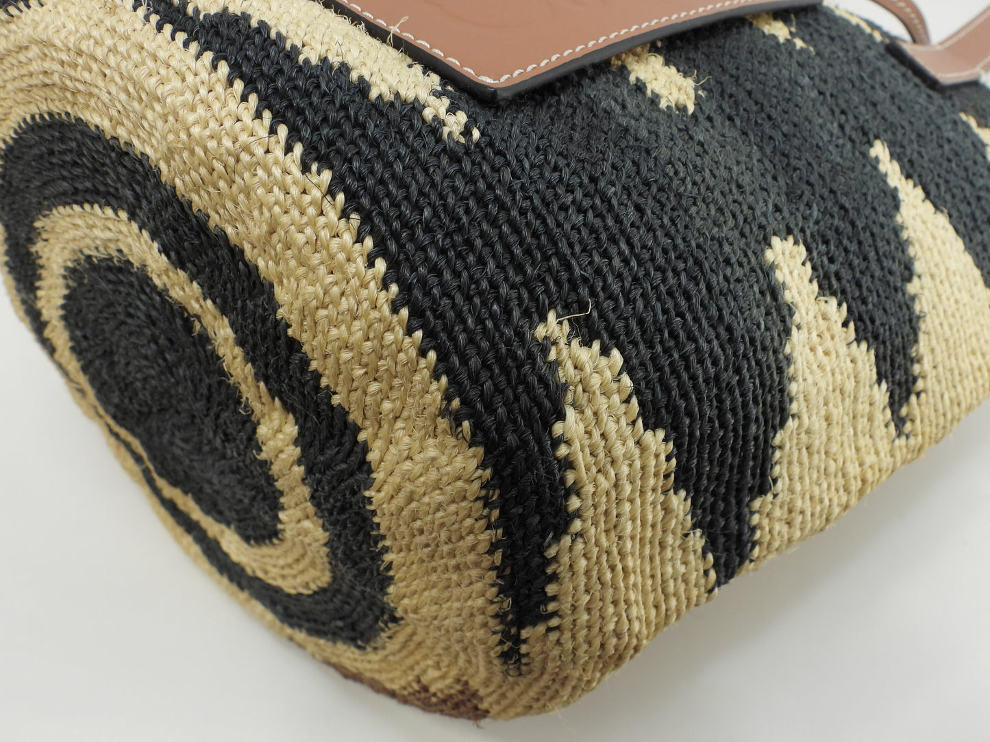 ロエベ トートバッグ小 シグラ リネン/ベージュ茶黒 ハンドバッグ 美品@032006