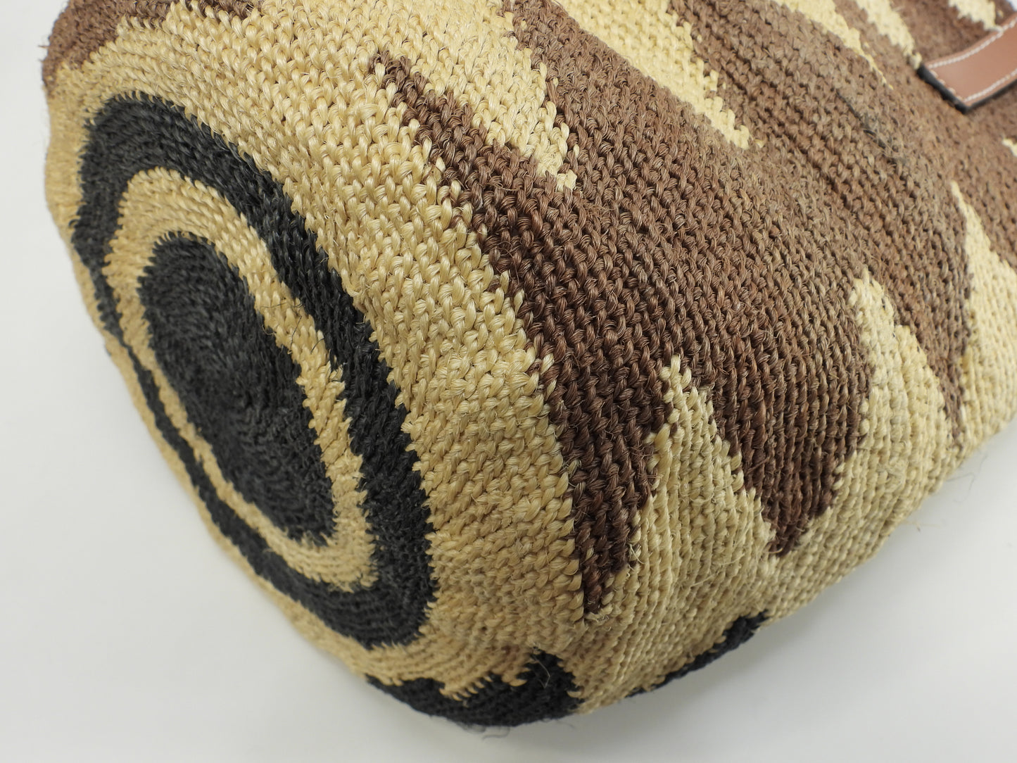 ロエベ トートバッグ小 シグラ リネン/ベージュ茶黒 ハンドバッグ 美品@032006