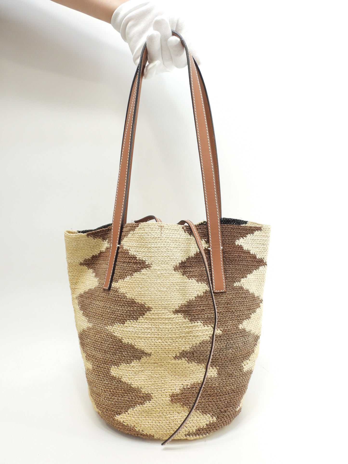 ロエベ トートバッグ小 シグラ リネン/ベージュ茶黒 ハンドバッグ 美品@032006