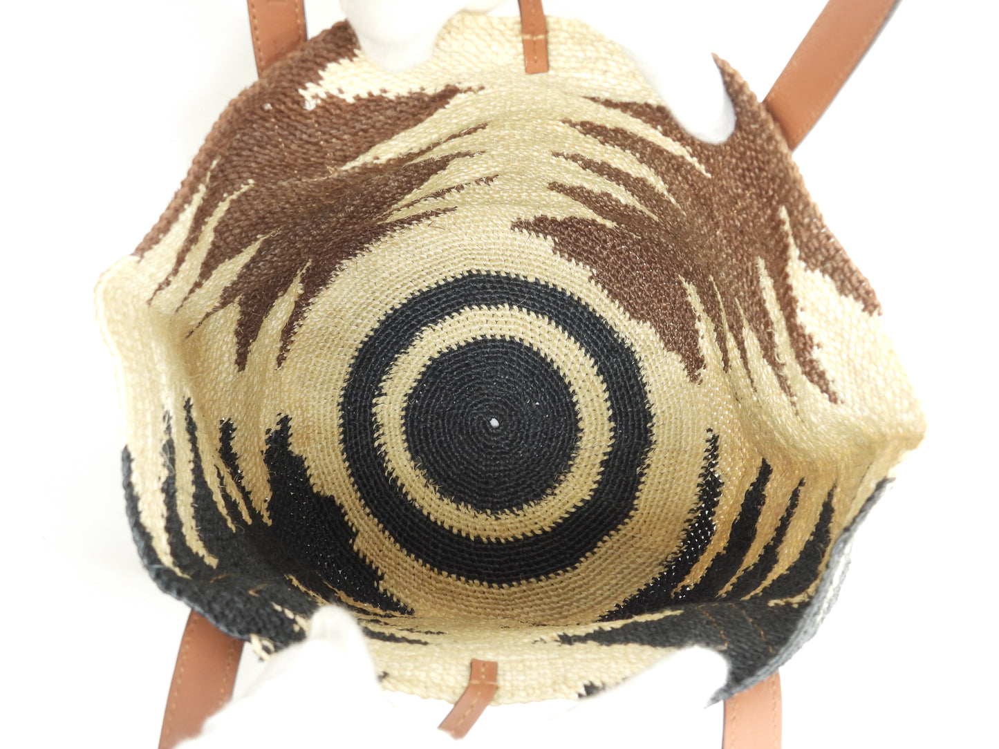 ロエベ トートバッグ小 シグラ リネン/ベージュ茶黒 ハンドバッグ 美品@032006