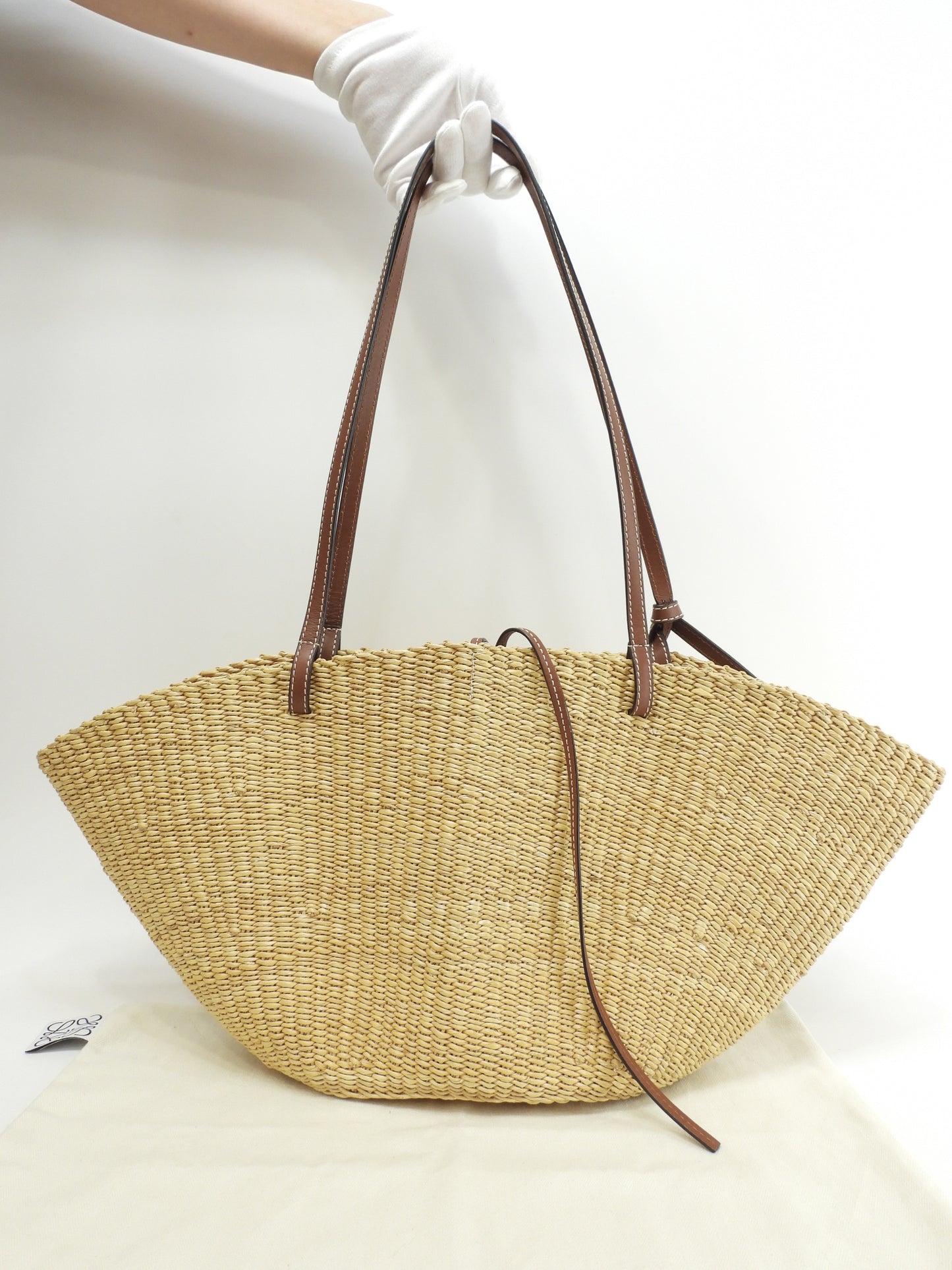 ロエベ シェル バスケットバッグスモール ナチュラル茶 カゴバッグ トートバッグ@412036