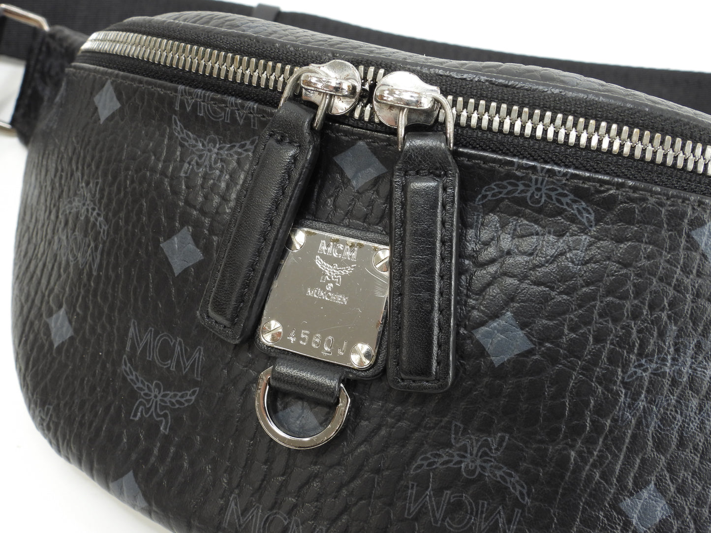 MCM ベルトバッグ PVC革 シグネチャ黒 クロスボディバッグ バムバッグ 美品@ 2