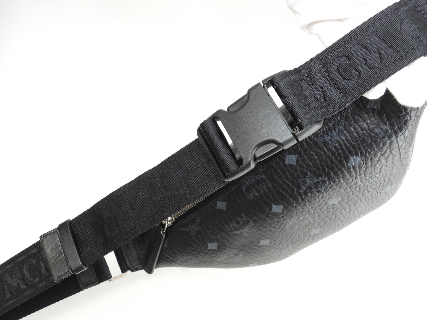 MCM ベルトバッグ PVC革 シグネチャ黒 クロスボディバッグ バムバッグ 美品@ 2