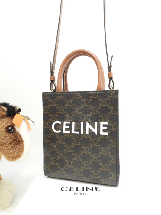 セリーヌ ミニバーティカルカバ トリオンフ 黒茶 s付ミニハンドバッグ ポシェット 美品@ 13