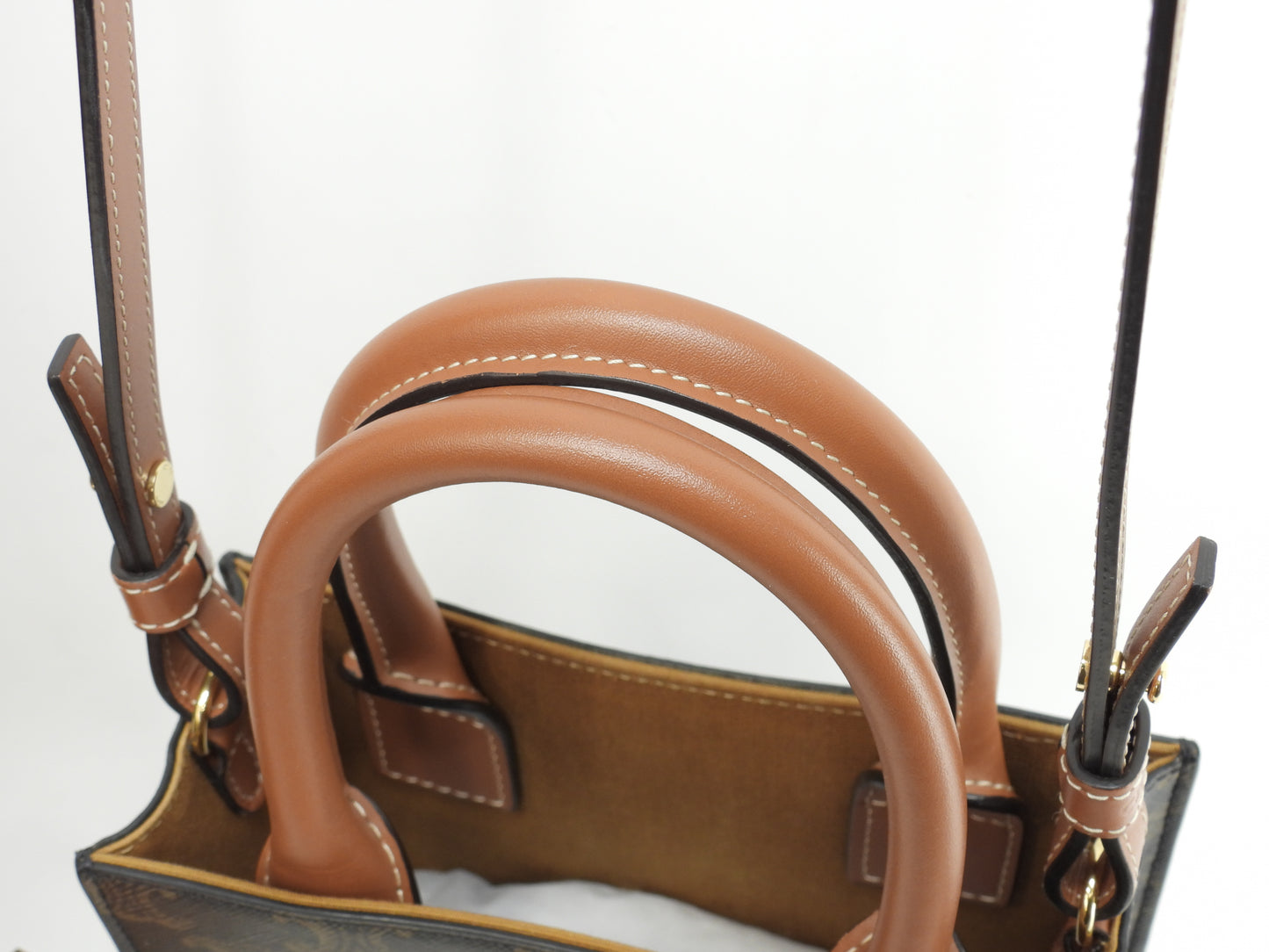 セリーヌ ミニバーティカルカバ トリオンフ 黒茶 s付ミニハンドバッグ ポシェット 美品@ 13