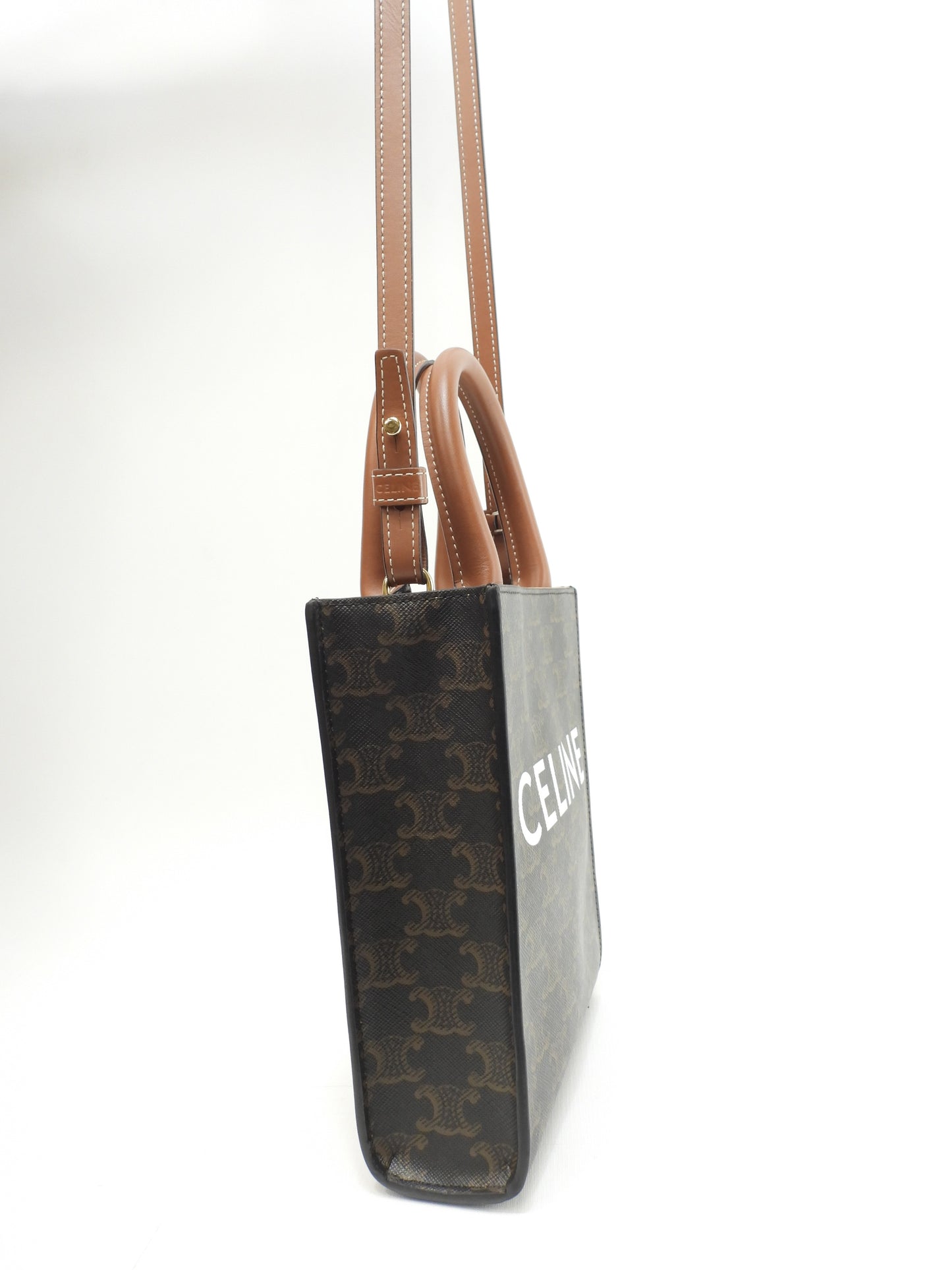 セリーヌ ミニバーティカルカバ トリオンフ 黒茶 s付ミニハンドバッグ ポシェット 美品@ 13