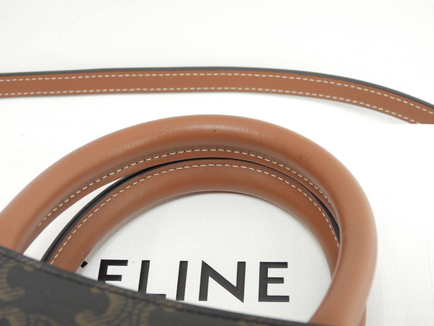 セリーヌ ミニバーティカルカバ トリオンフ 黒茶 s付ミニハンドバッグ ポシェット 美品@ 13