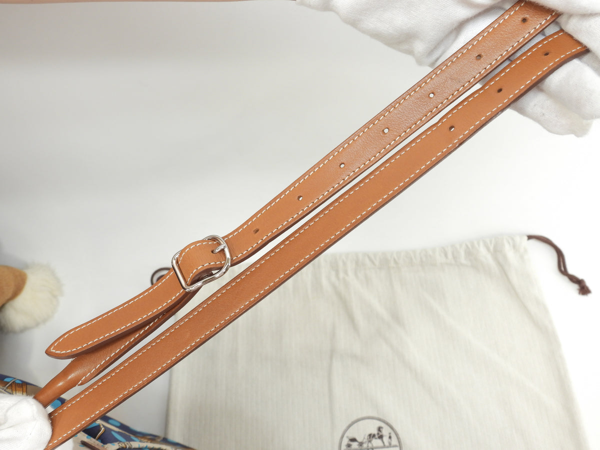 エルメス シルキーシティGM シルク灰系レザー茶 鞭 ショルダーバッグ 美品@□P