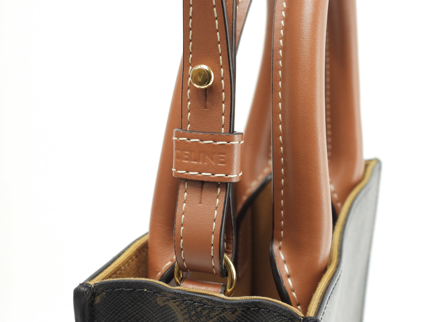 セリーヌ ミニバーティカルカバ トリオンフ 黒茶 s付ミニハンドバッグ ポシェット 美品@ 13