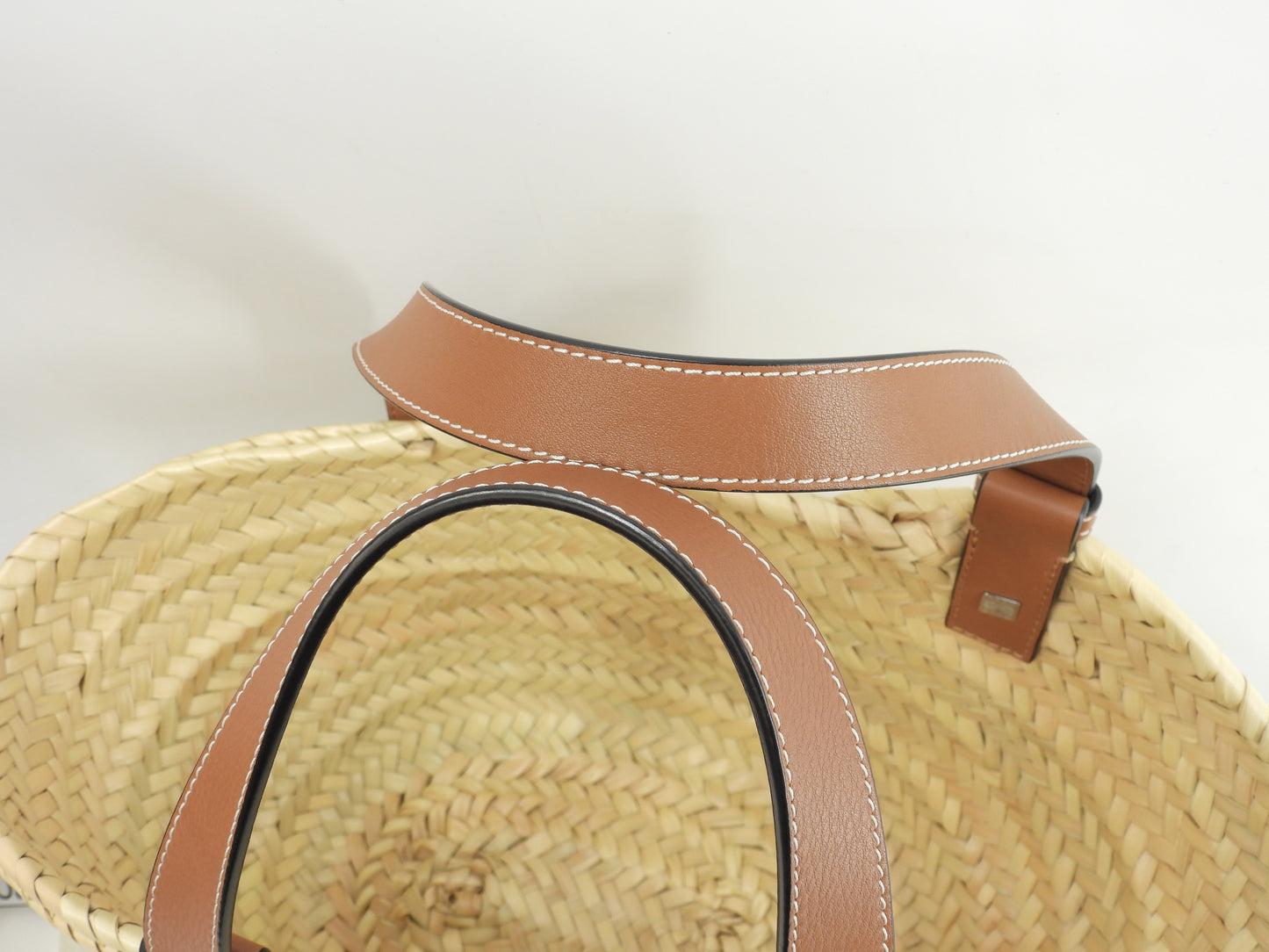 ロエベ バスケットスモール カゴバッグ ナチュラル茶紺 ハンドバッグ 未使用@262118