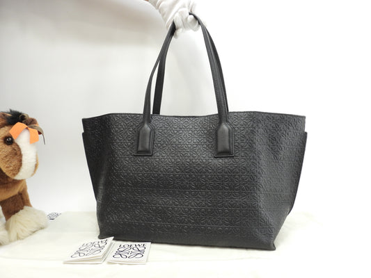 ロエベ Tショッパー リピートアナグラム レザー黒 トートバッグ 美品@ 3