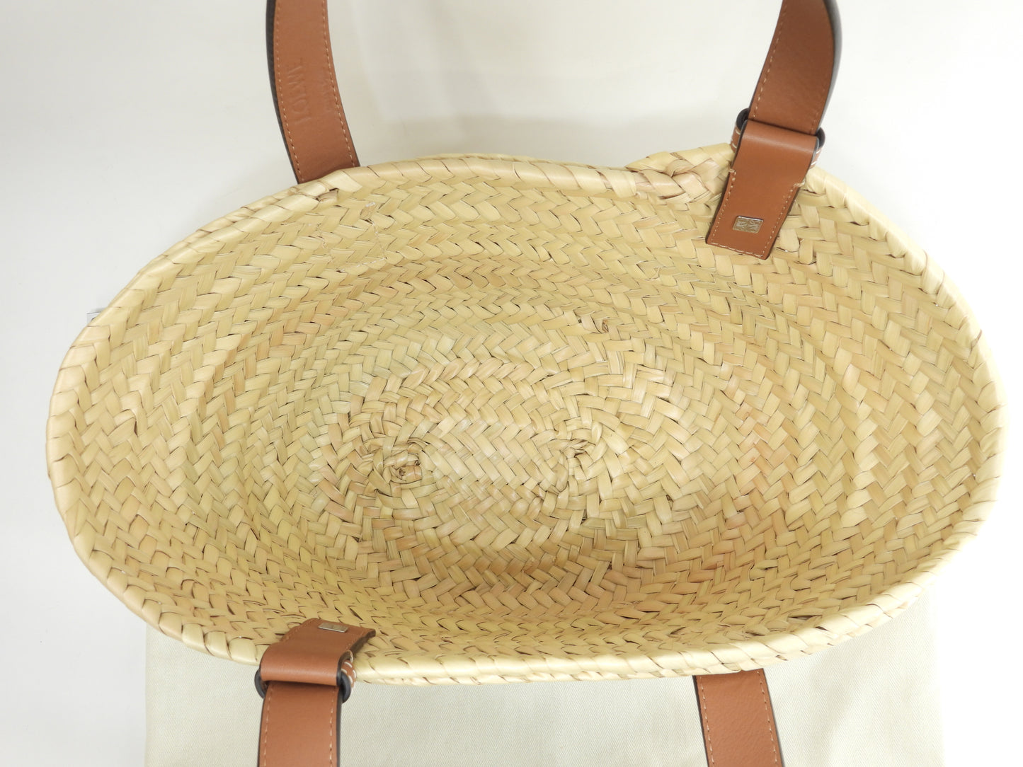 ロエベ バスケットスモール カゴバッグ ナチュラル茶紺 ハンドバッグ 未使用@262118