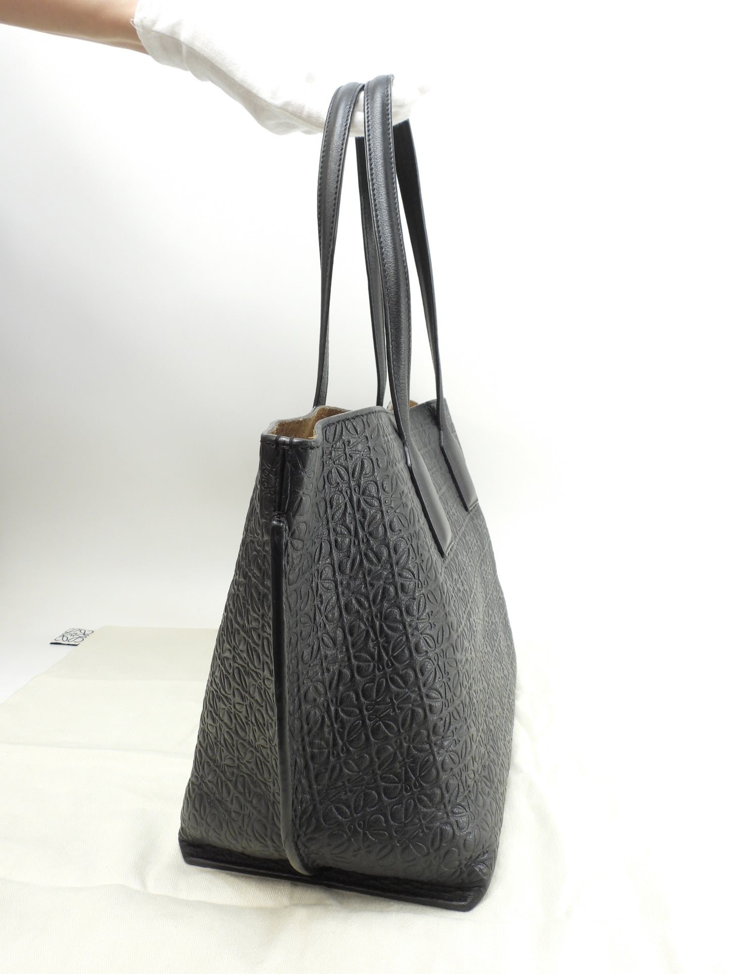 ロエベ Tショッパー リピートアナグラム レザー黒 トートバッグ 美品@ 3