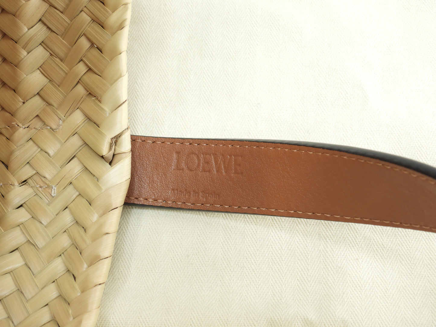 ロエベ バスケットスモール カゴバッグ ナチュラル茶紺 ハンドバッグ 未使用@262118