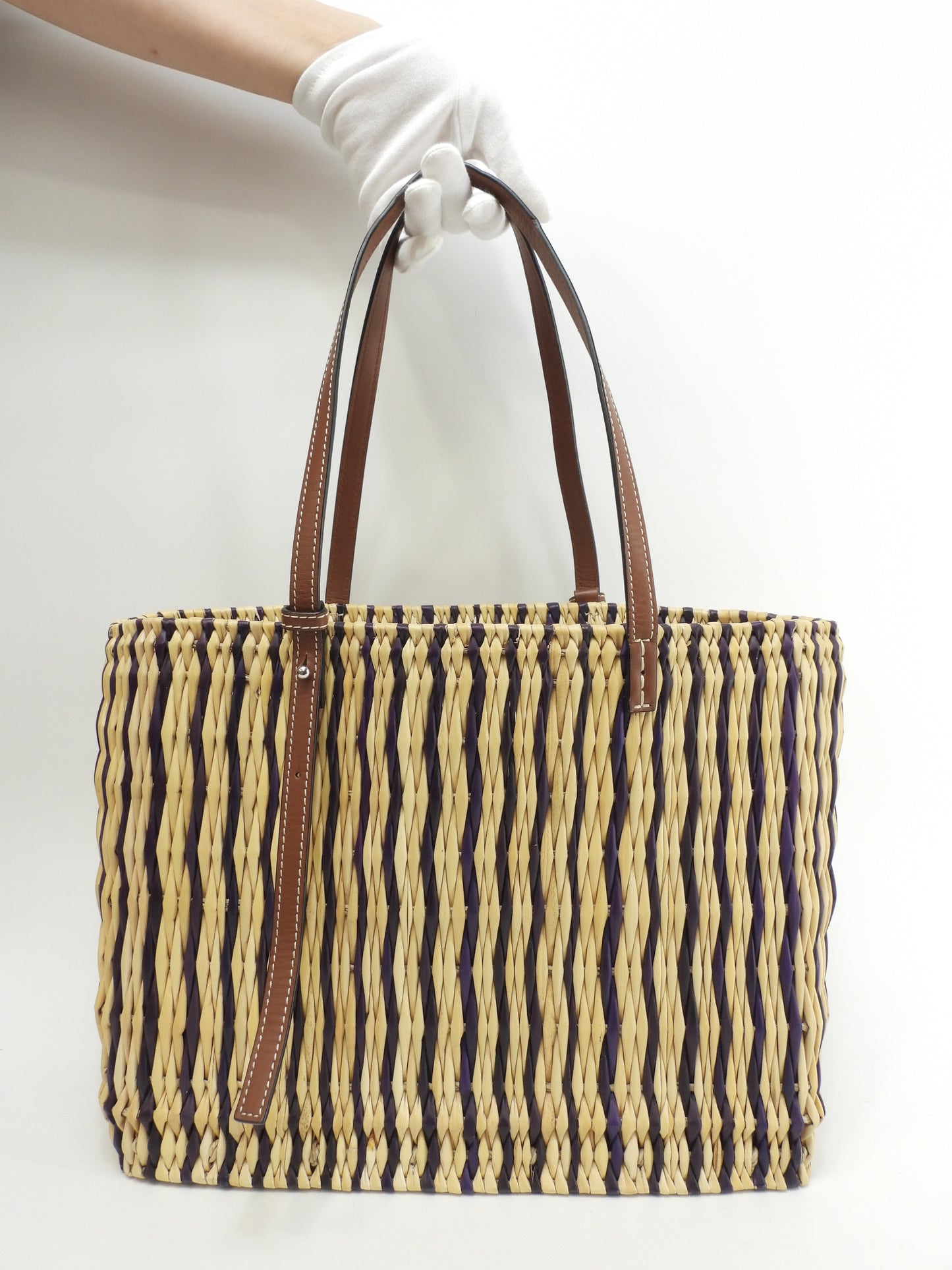 ロエベ スクエアトート中 パウラズイビザ ナチュラル/タン紫 カゴバッグ ショルダー@652011
