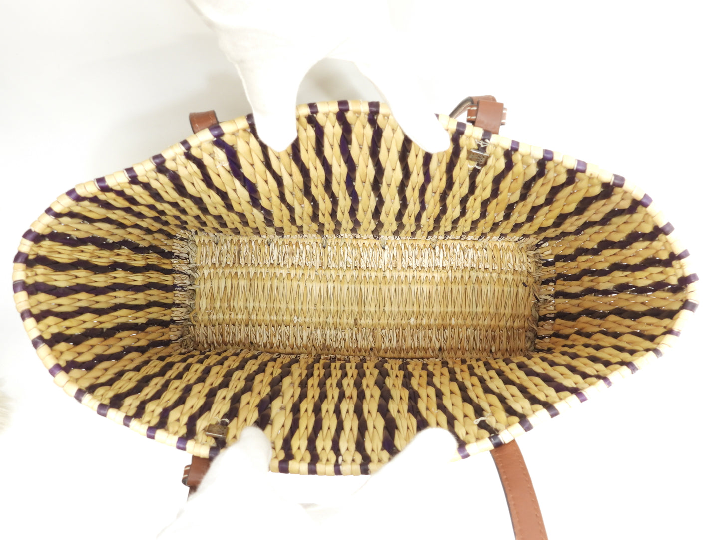 ロエベ スクエアトート中 パウラズイビザ ナチュラル/タン紫 カゴバッグ ショルダー@652011