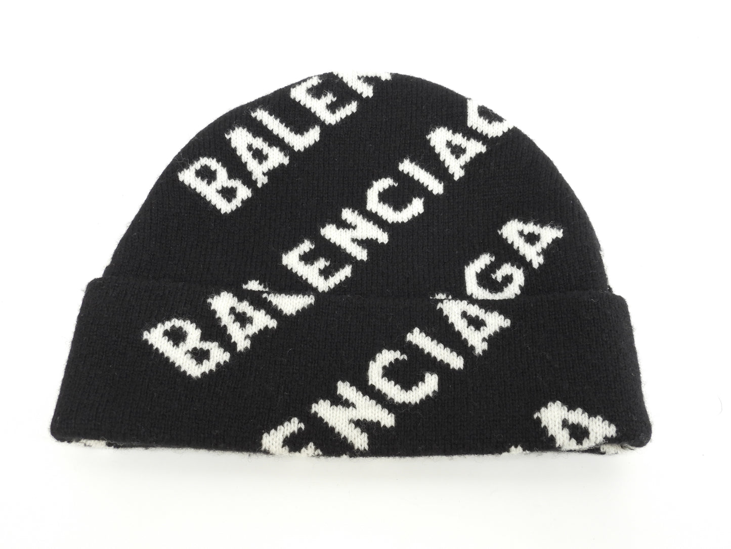バレンシアガ ニットキャップ 白ロゴ ウール98%黒 ヘッドウォーマー ニット帽 未使用@ 1