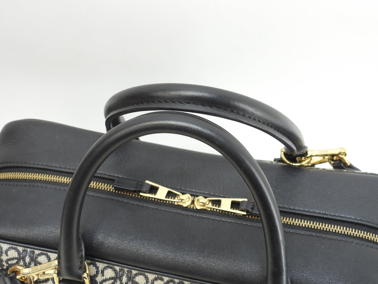 ロエベ アマソナ23 ジャガード/レザー 紺灰 ポシェット s付ハンドバッグ@262147 2