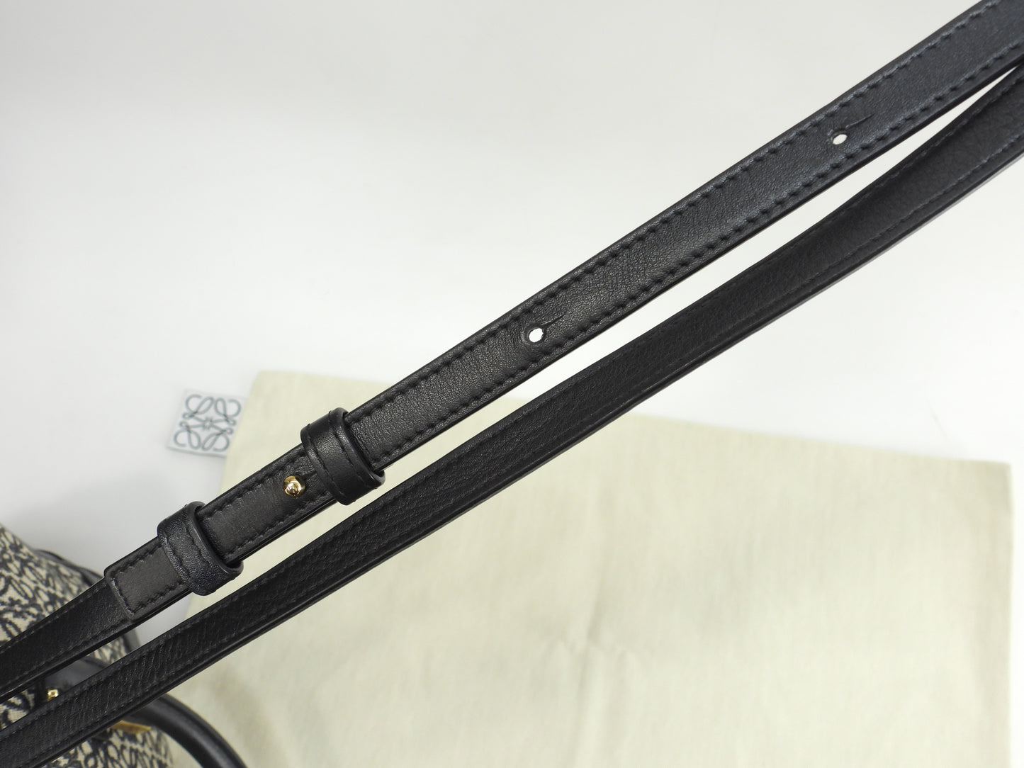 ロエベ アマソナ23 ジャガード/レザー 紺灰 ポシェット s付ハンドバッグ@262147 2