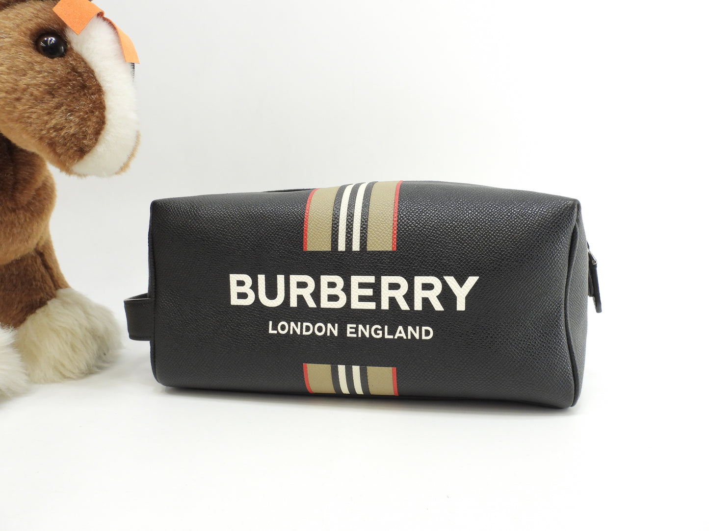 バーバリー セカンドバッグ ストライプ レザー黒 クラッチバッグ 極美品@ROPELP1071SEB