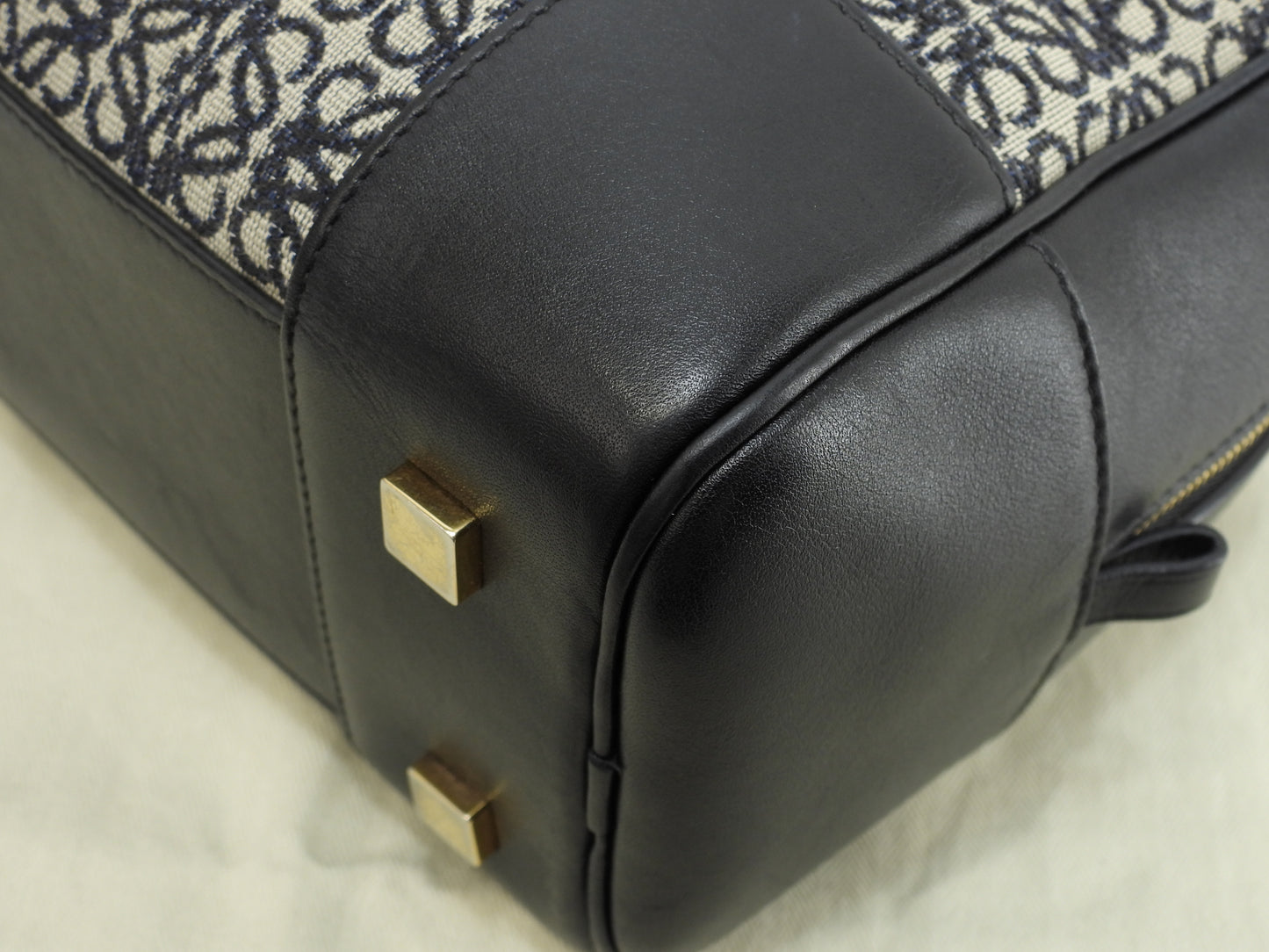 ロエベ アマソナ23 ジャガード/レザー 紺灰 ポシェット s付ハンドバッグ@262147 2