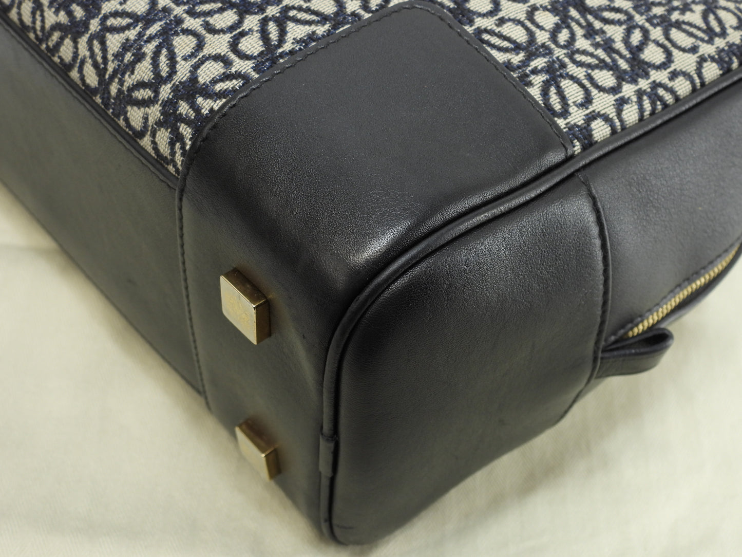 ロエベ アマソナ23 ジャガード/レザー 紺灰 ポシェット s付ハンドバッグ@262147 2