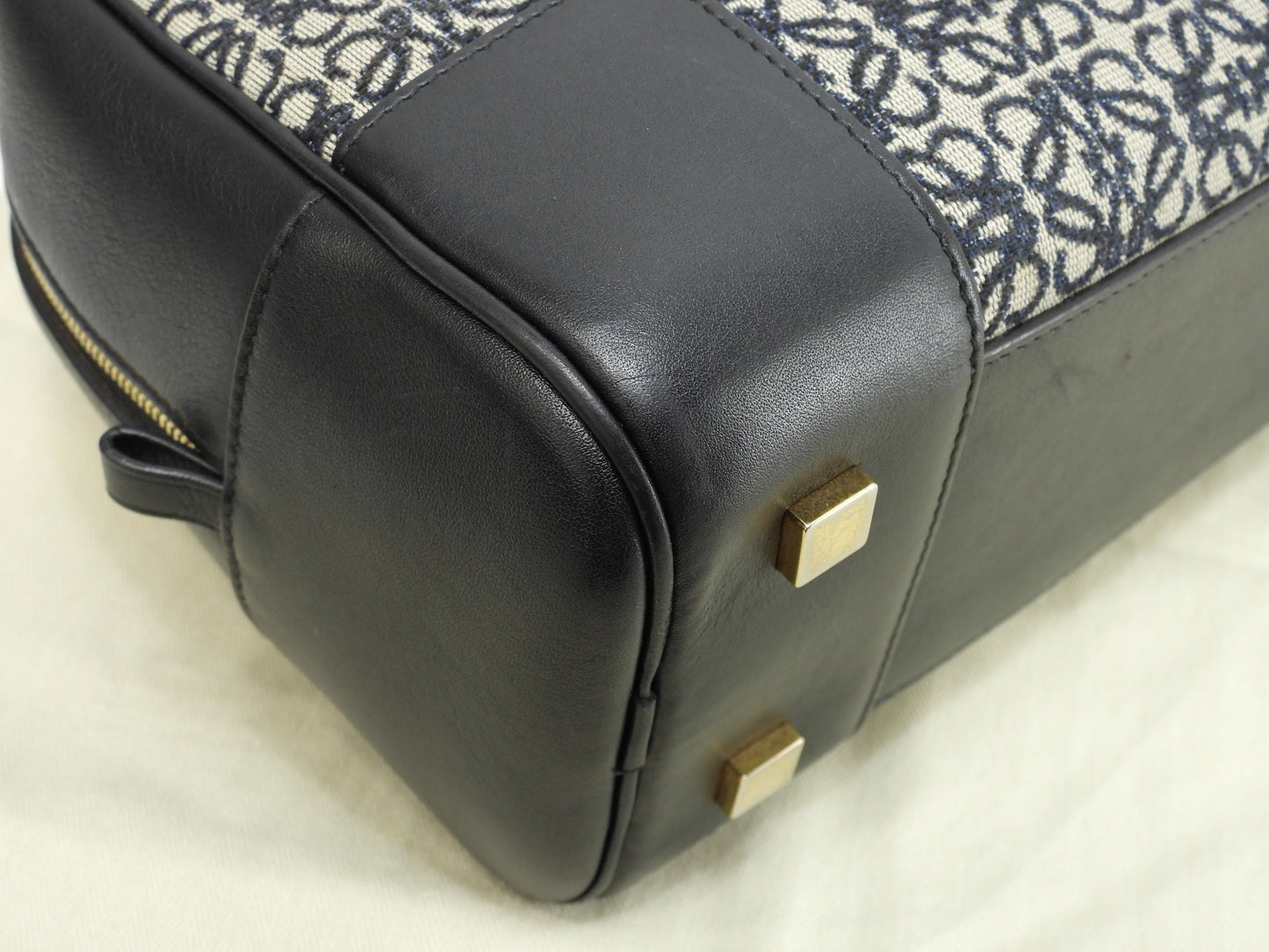 ロエベ アマソナ23 ジャガード/レザー 紺灰 ポシェット s付ハンドバッグ@262147 2