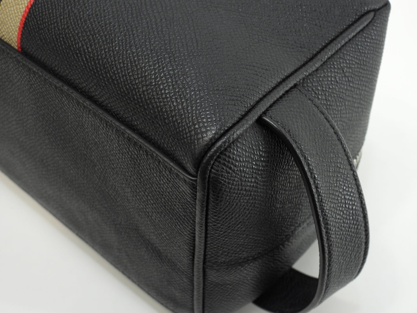 バーバリー セカンドバッグ ストライプ レザー黒 クラッチバッグ 極美品@ROPELP1071SEB