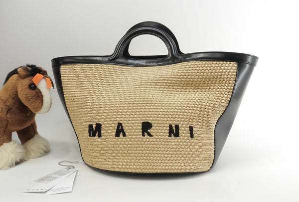 MARNI ストローとレザーのかごバッグ MARNI マルニ バッグ ピクニック フラワーカフェ トートバッグ