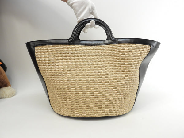 MARNI ストロー レザー かごバッグ MARNI かごバッグ 黒 ストローとレザー