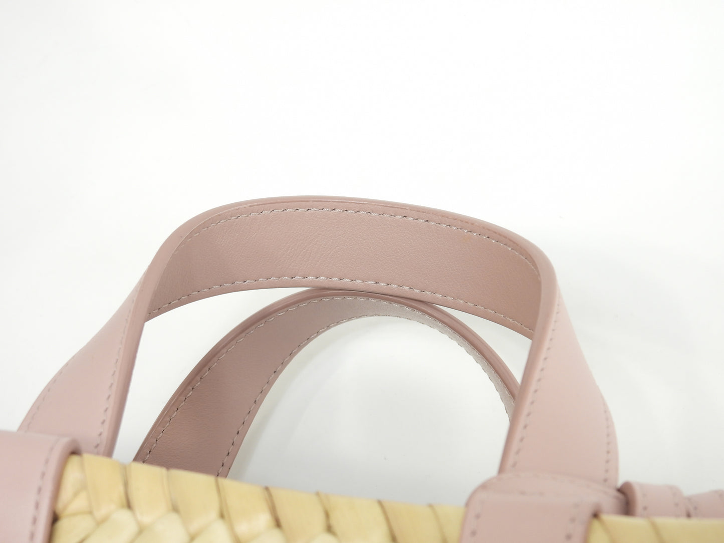 セリーヌ ティーン ラフィア/ナチュラル ピンク革 バスケット カゴバッグ中 ハンド パニエ 極美品@U-AN-0251