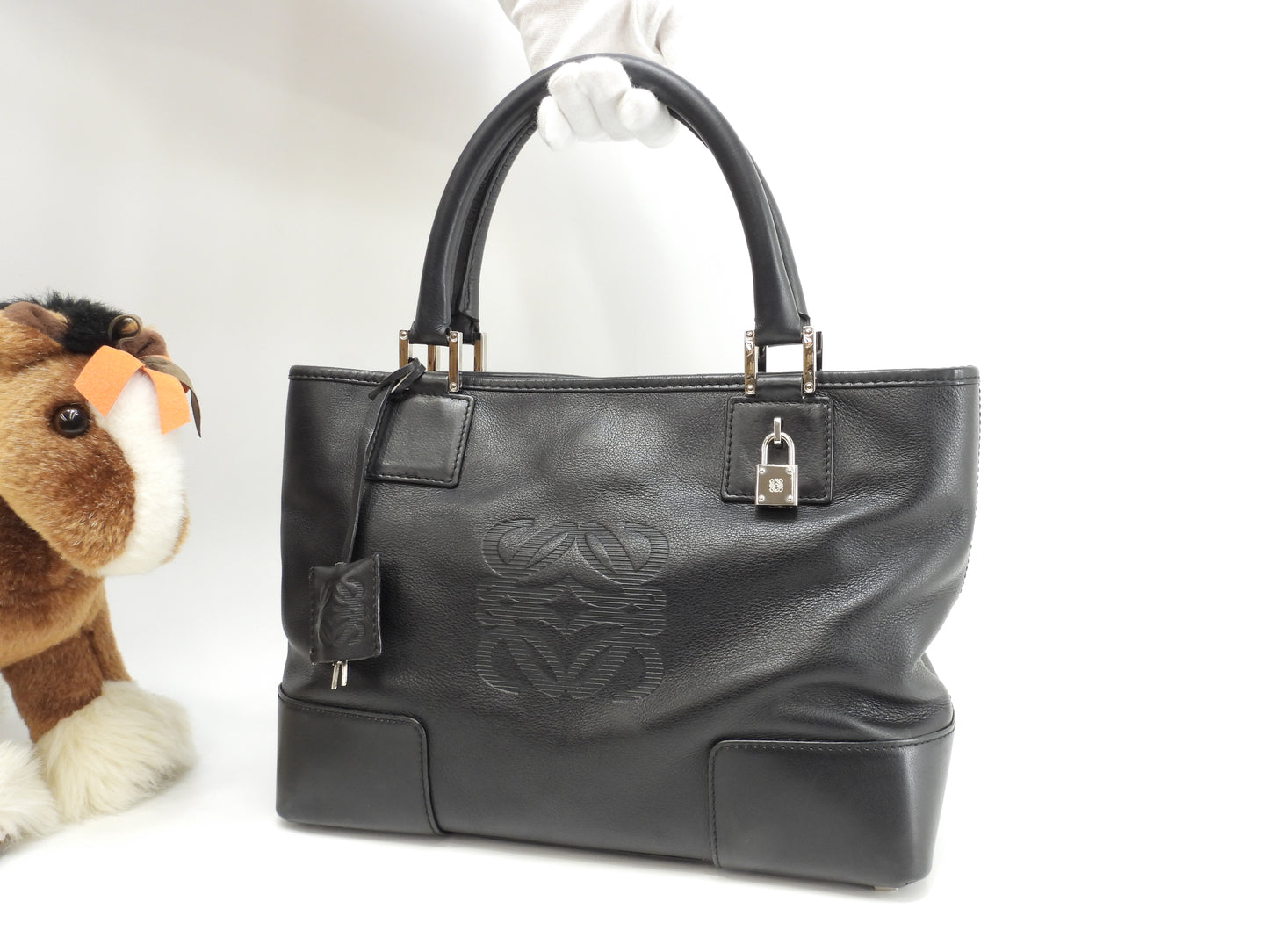 ロエベ フスタ30 レザー黒 シルバー金具 ハンドバッグ トートバッグ@060806