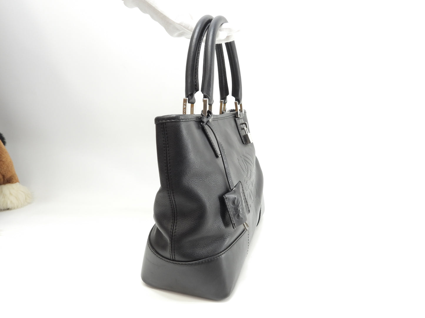 ロエベ フスタ30 レザー黒 シルバー金具 ハンドバッグ トートバッグ@060806