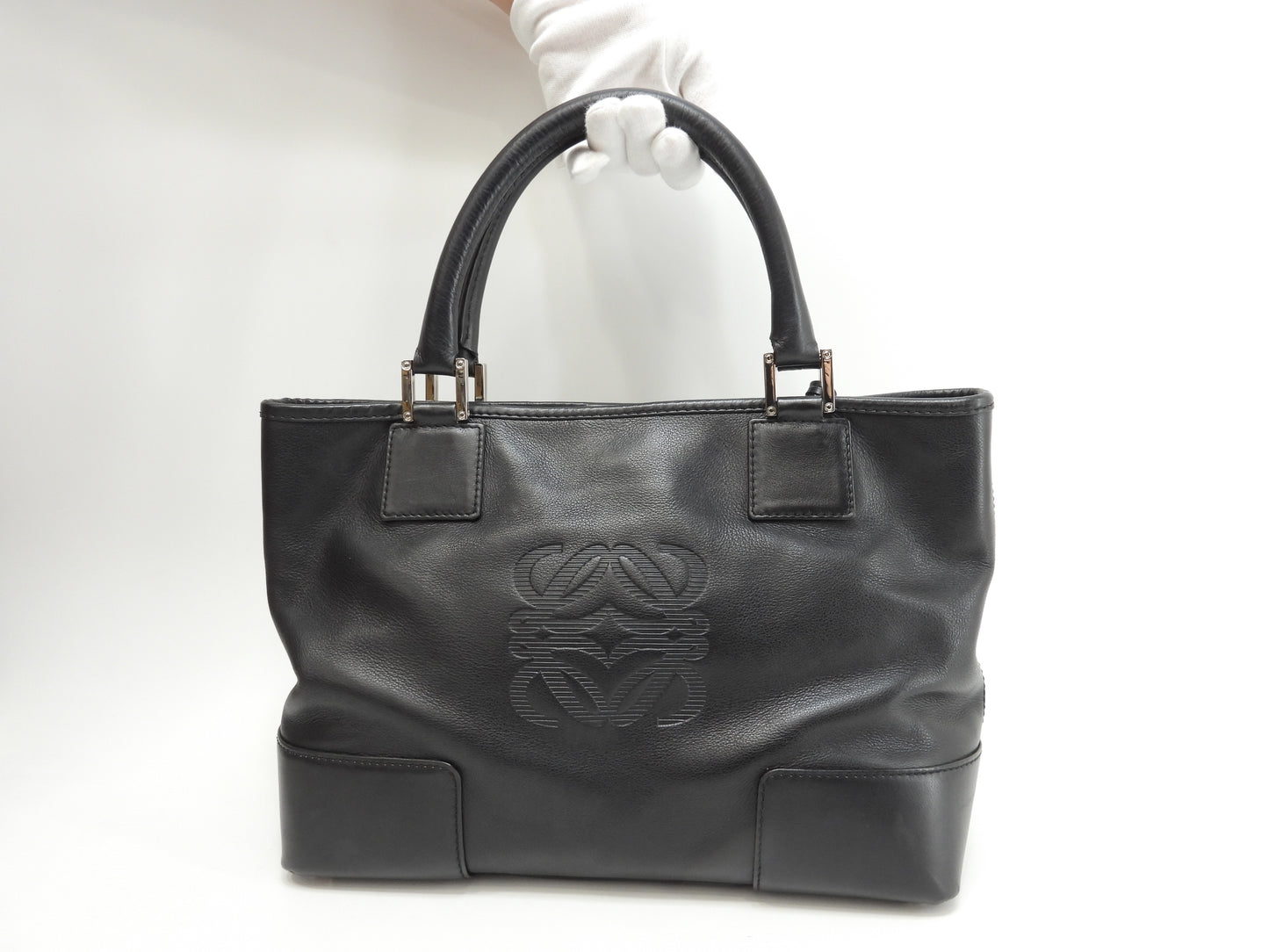 ロエベ フスタ30 レザー黒 シルバー金具 ハンドバッグ トートバッグ@060806