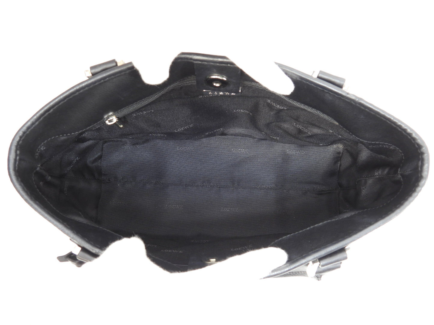 ロエベ フスタ30 レザー黒 シルバー金具 ハンドバッグ トートバッグ@060806