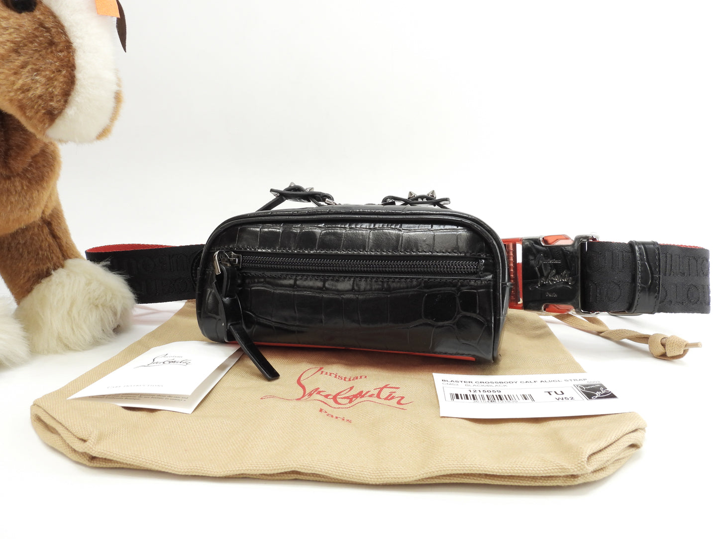 クリスチャンルブタン ボディバッグ小 Blaster クロコ型押レザー黒 ウエストバッグ 未使用@ 12
