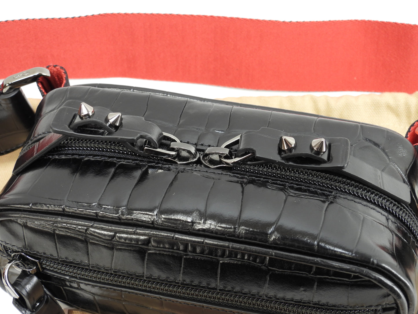 クリスチャンルブタン ボディバッグ小 Blaster クロコ型押レザー黒 ウエストバッグ 未使用@ 12