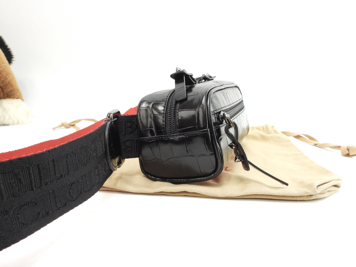 クリスチャンルブタン ボディバッグ小 Blaster クロコ型押レザー黒 ウエストバッグ 未使用@ 12