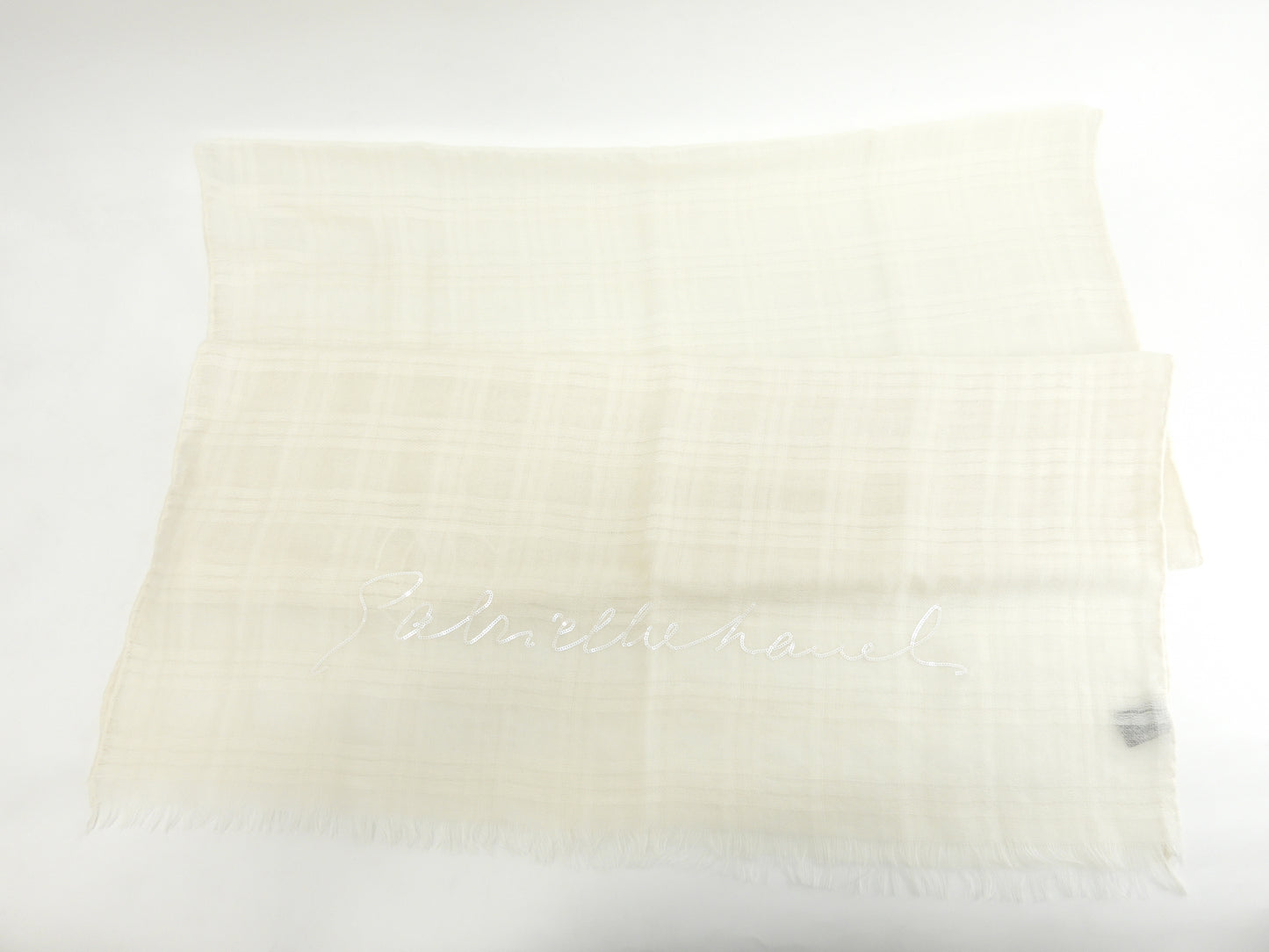 シャネル ストール カシミア/シルク/薄クリーム色 スパンコール/ココマーク 極美品@ 1