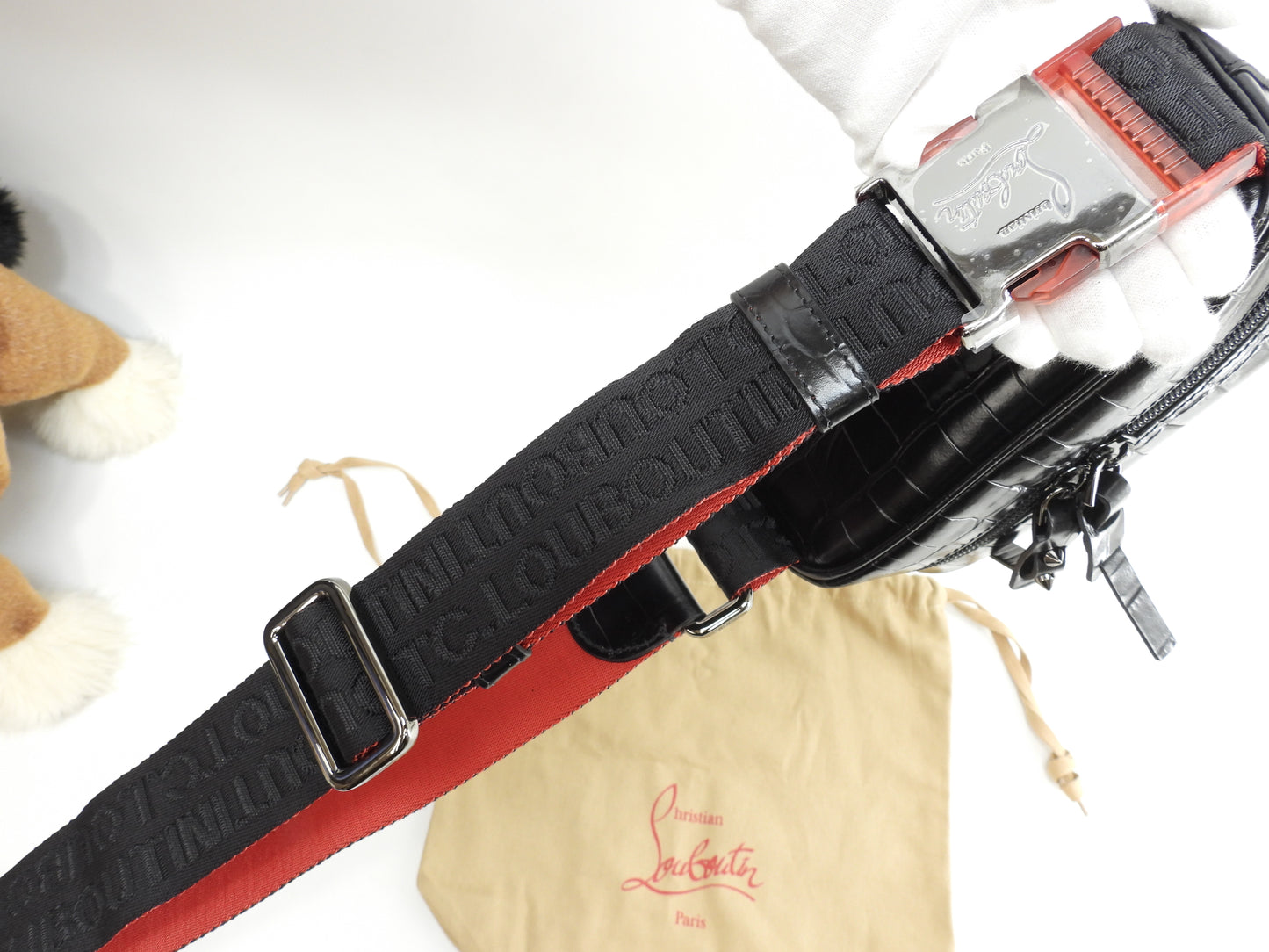 クリスチャンルブタン ボディバッグ小 Blaster クロコ型押レザー黒 ウエストバッグ 未使用@ 12