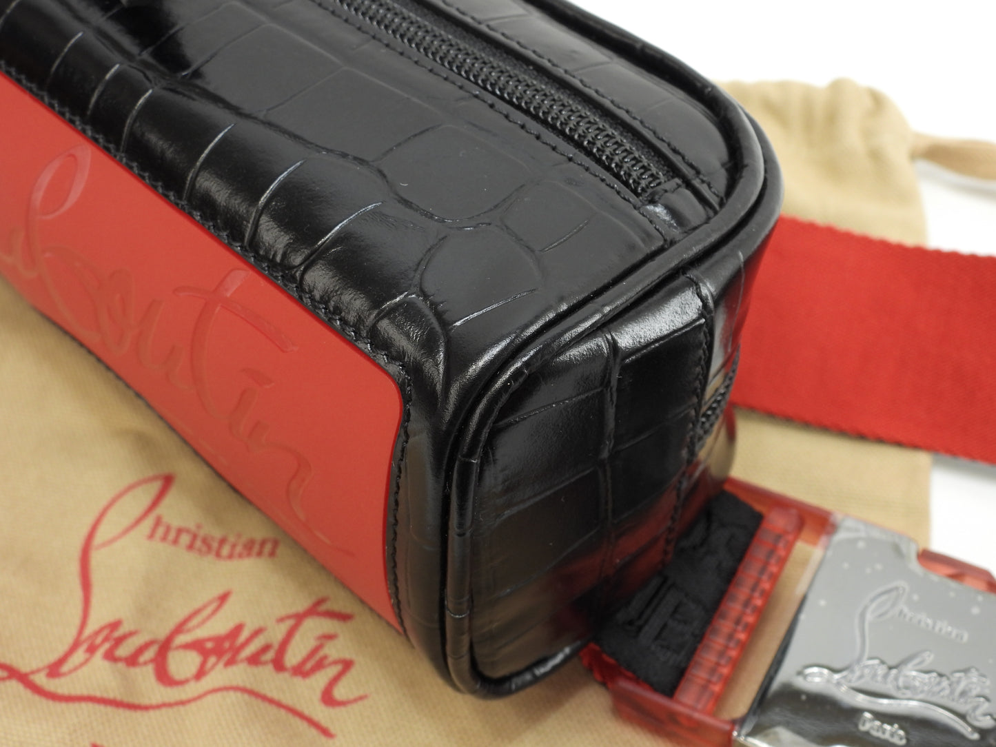 クリスチャンルブタン ボディバッグ小 Blaster クロコ型押レザー黒 ウエストバッグ 未使用@ 12
