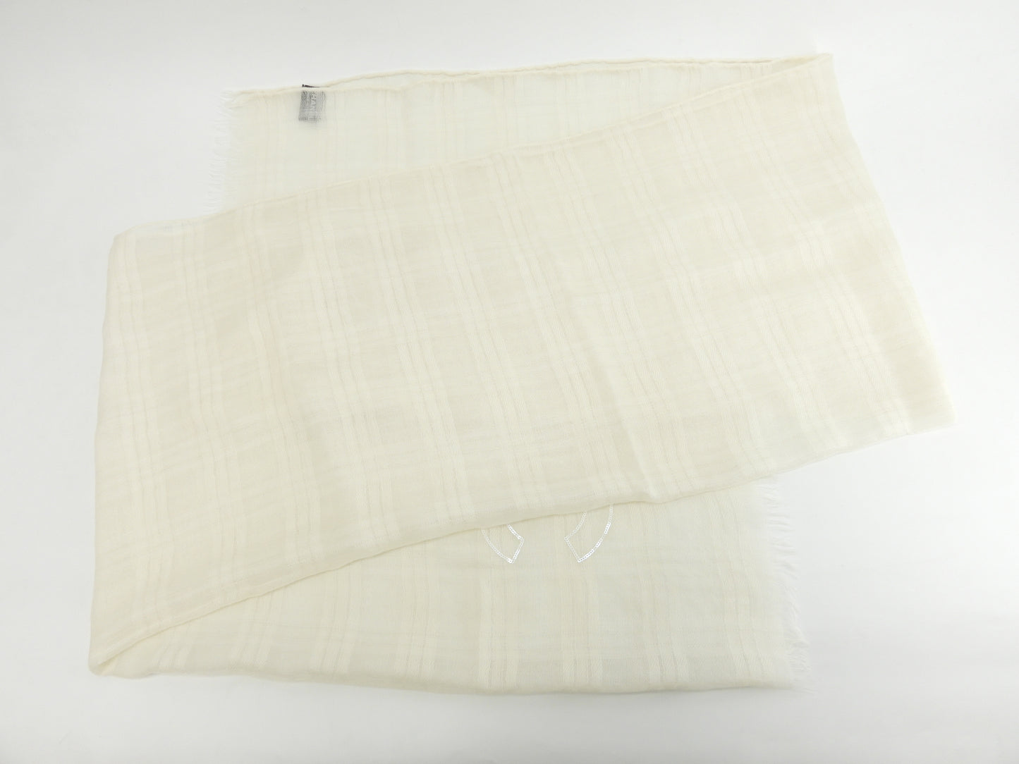 シャネル ストール カシミア/シルク/薄クリーム色 スパンコール/ココマーク 極美品@ 1