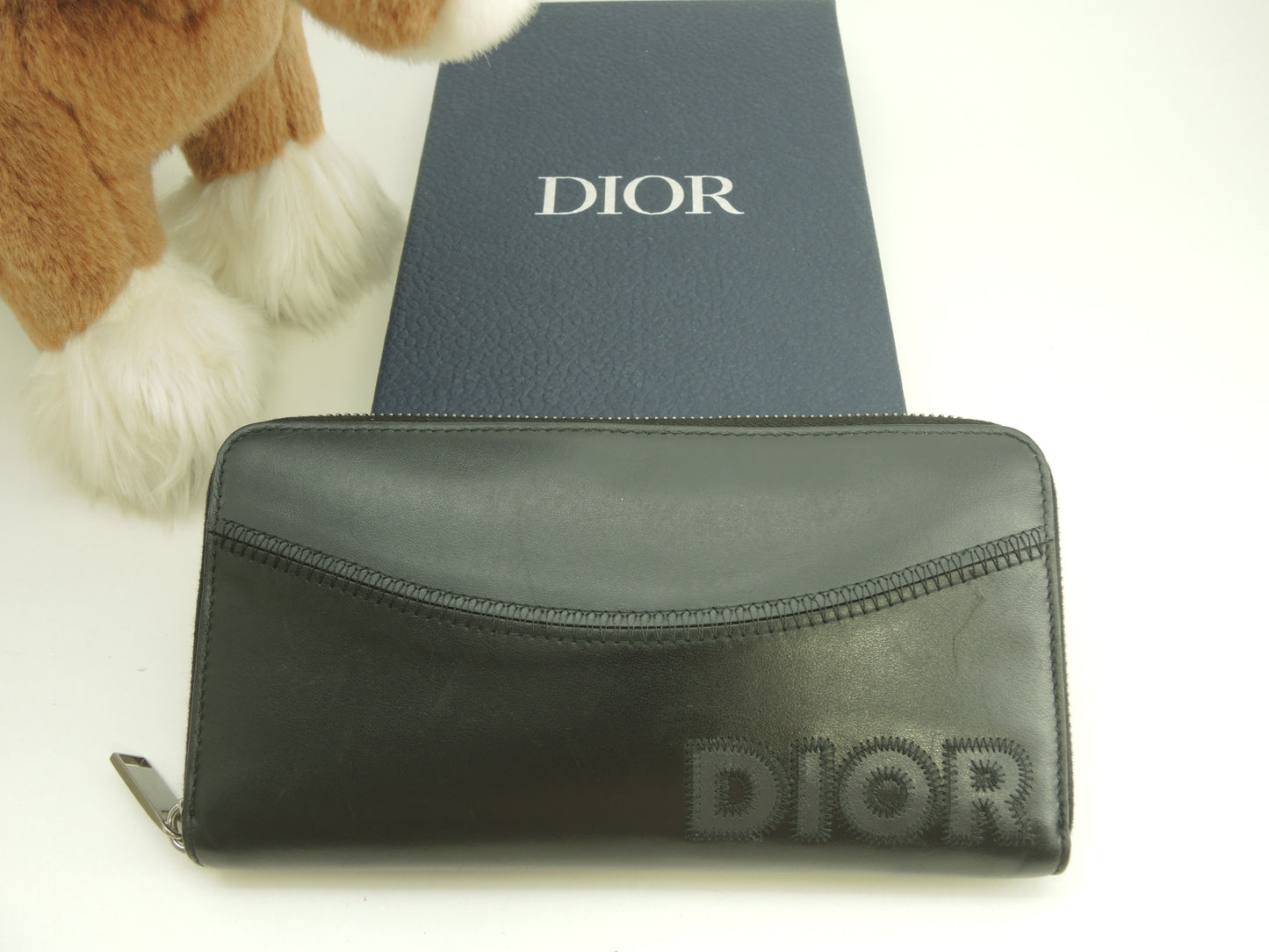 クリスチャンディオールオム ロングウォレット レザー黒青 ジップアラウンド長財布@10-BO-1212