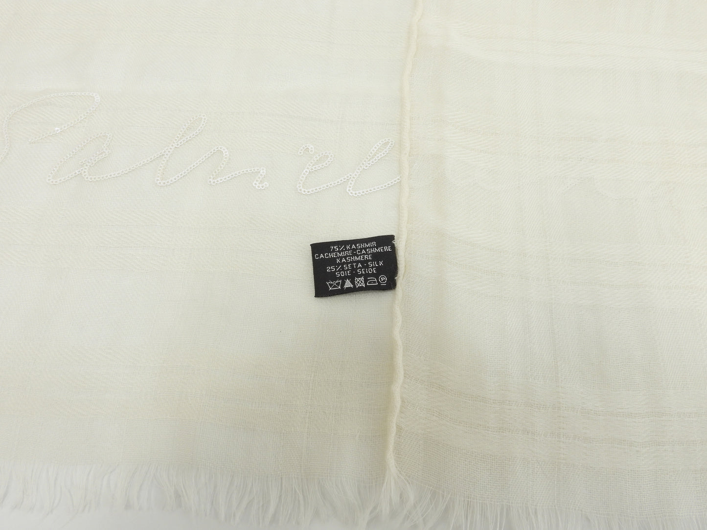 シャネル ストール カシミア/シルク/薄クリーム色 スパンコール/ココマーク 極美品@ 1