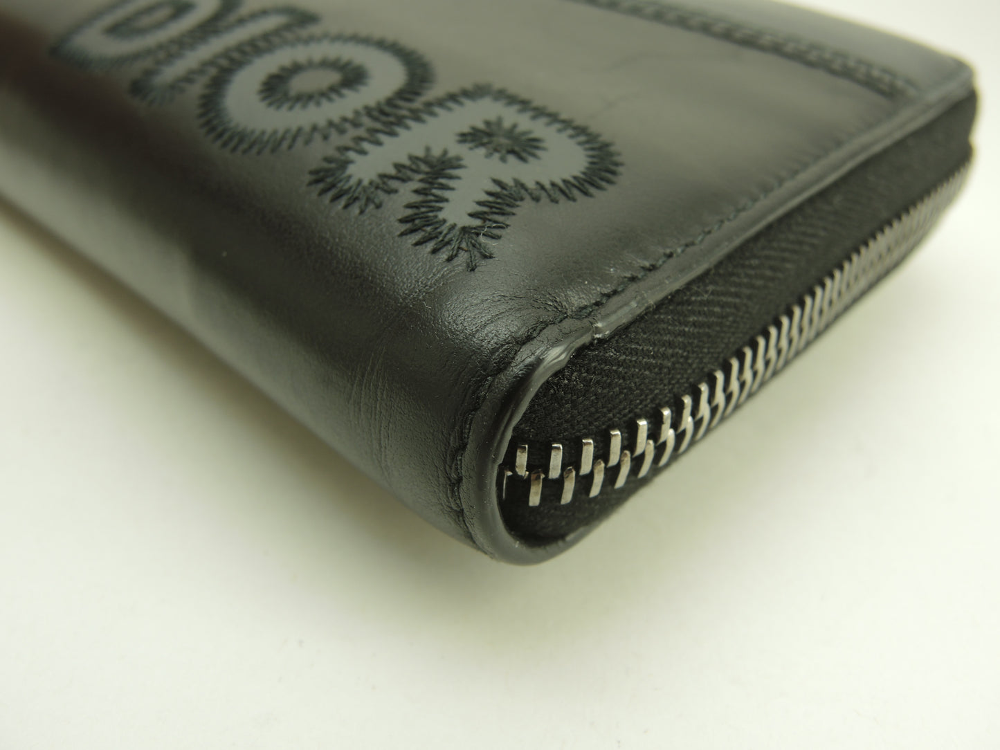 クリスチャンディオールオム ロングウォレット レザー黒青 ジップアラウンド長財布@10-BO-1212