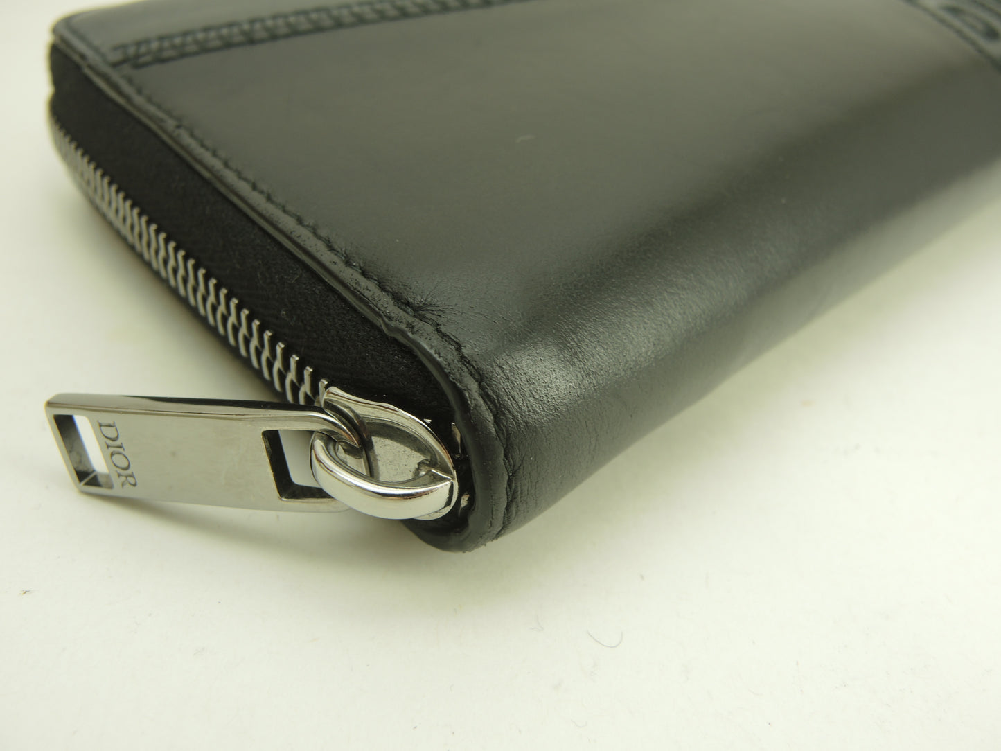 クリスチャンディオールオム ロングウォレット レザー黒青 ジップアラウンド長財布@10-BO-1212