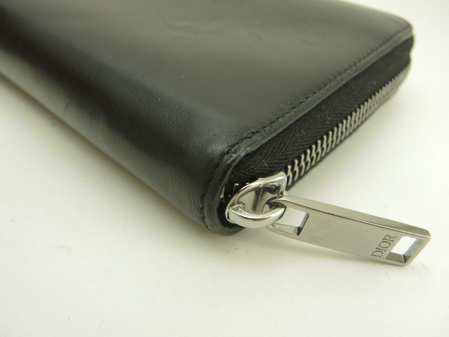 クリスチャンディオールオム ロングウォレット レザー黒青 ジップアラウンド長財布@10-BO-1212