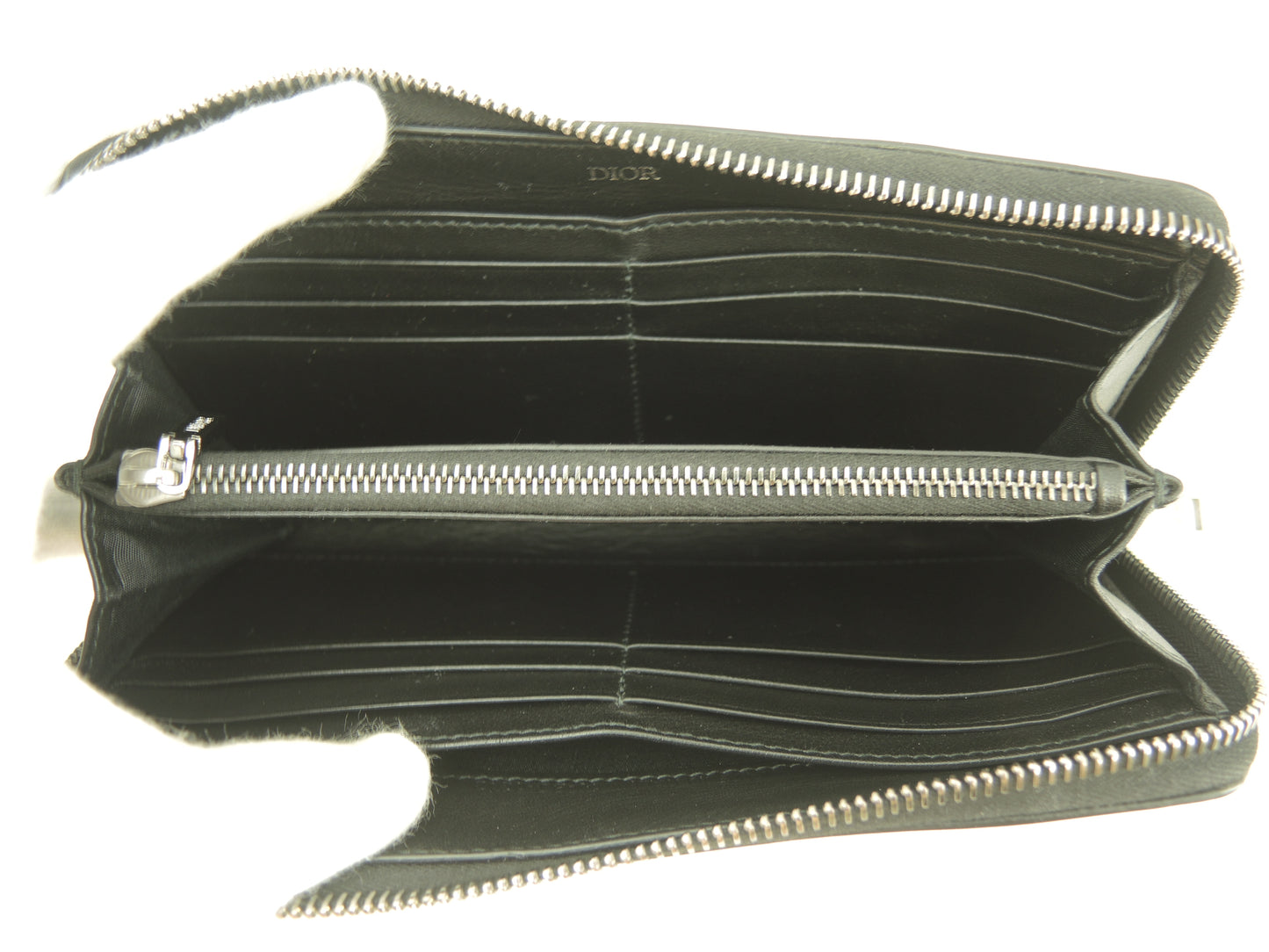 クリスチャンディオールオム ロングウォレット レザー黒青 ジップアラウンド長財布@10-BO-1212