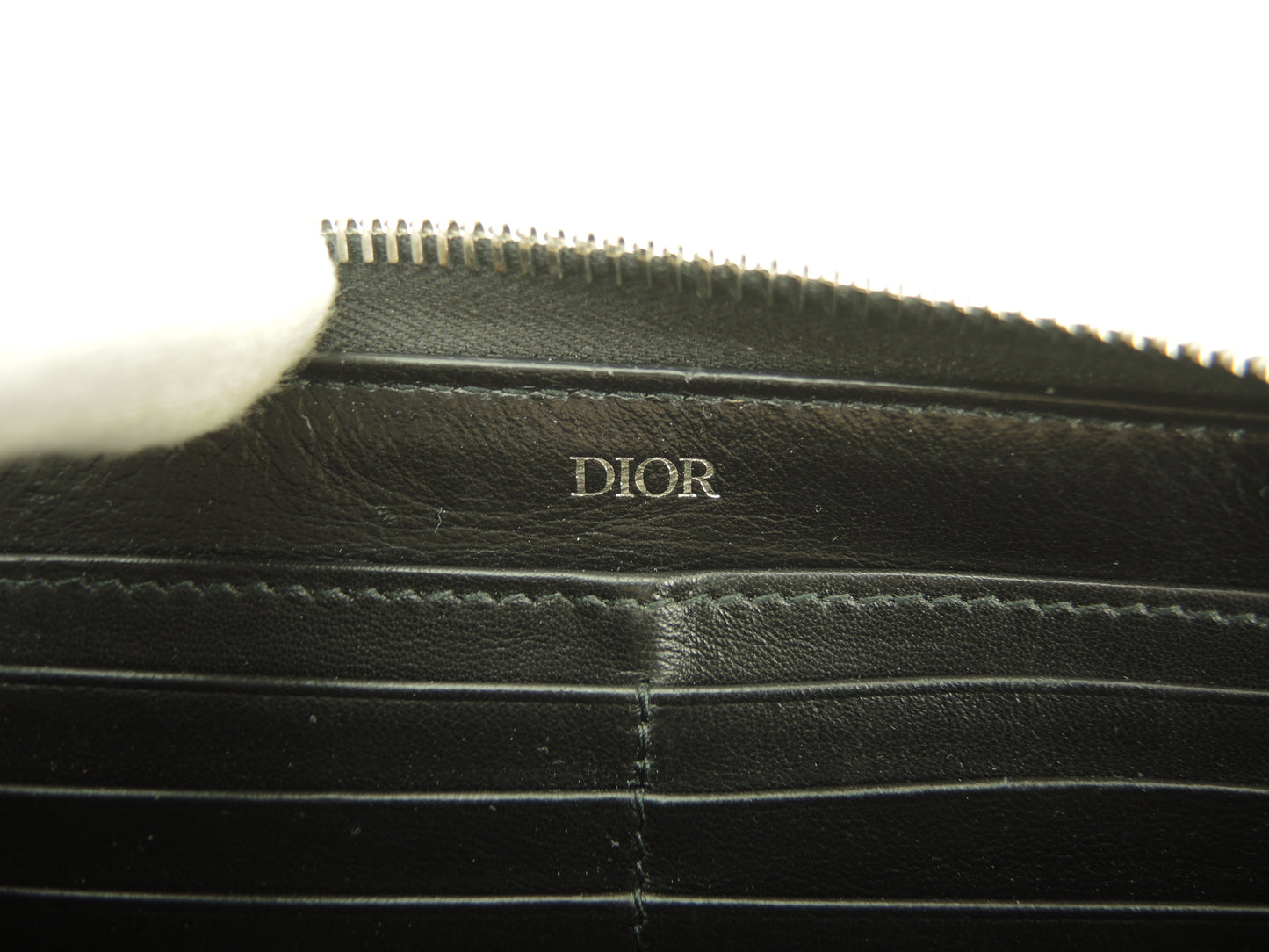 クリスチャンディオールオム ロングウォレット レザー黒青 ジップアラウンド長財布@10-BO-1212